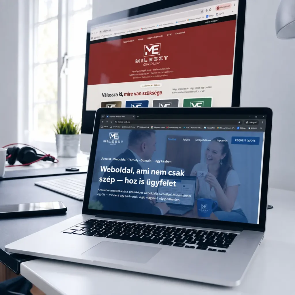 MilEszt-Web weboldalkészítés és tárhely szolgáltatás laptopon
