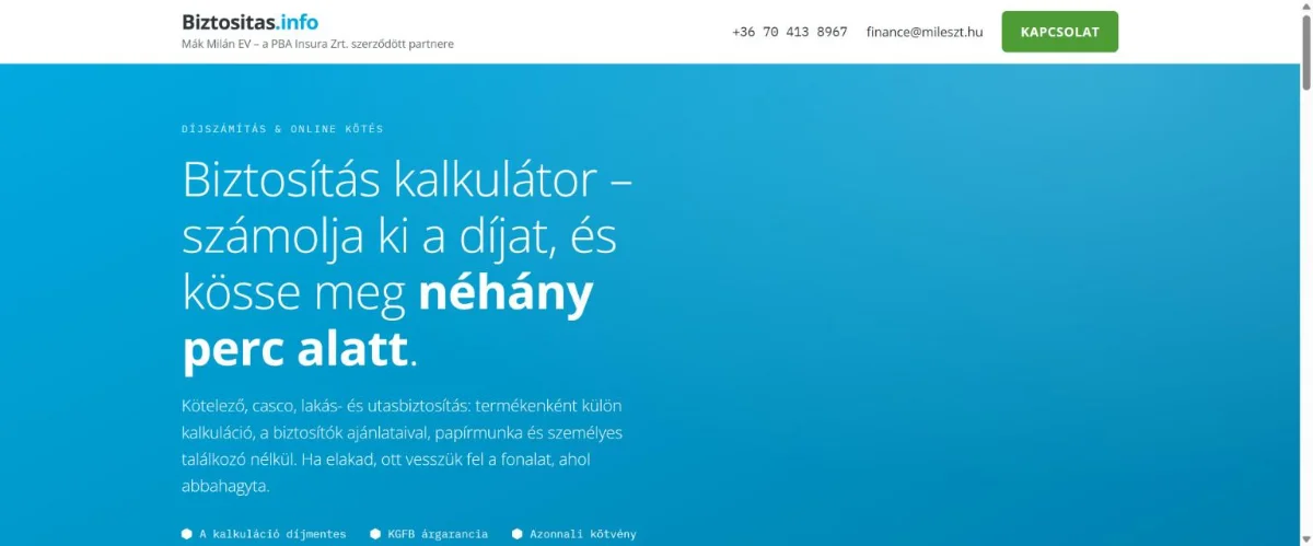 A biztositas.info biztosítási kalkulátor oldal főoldala